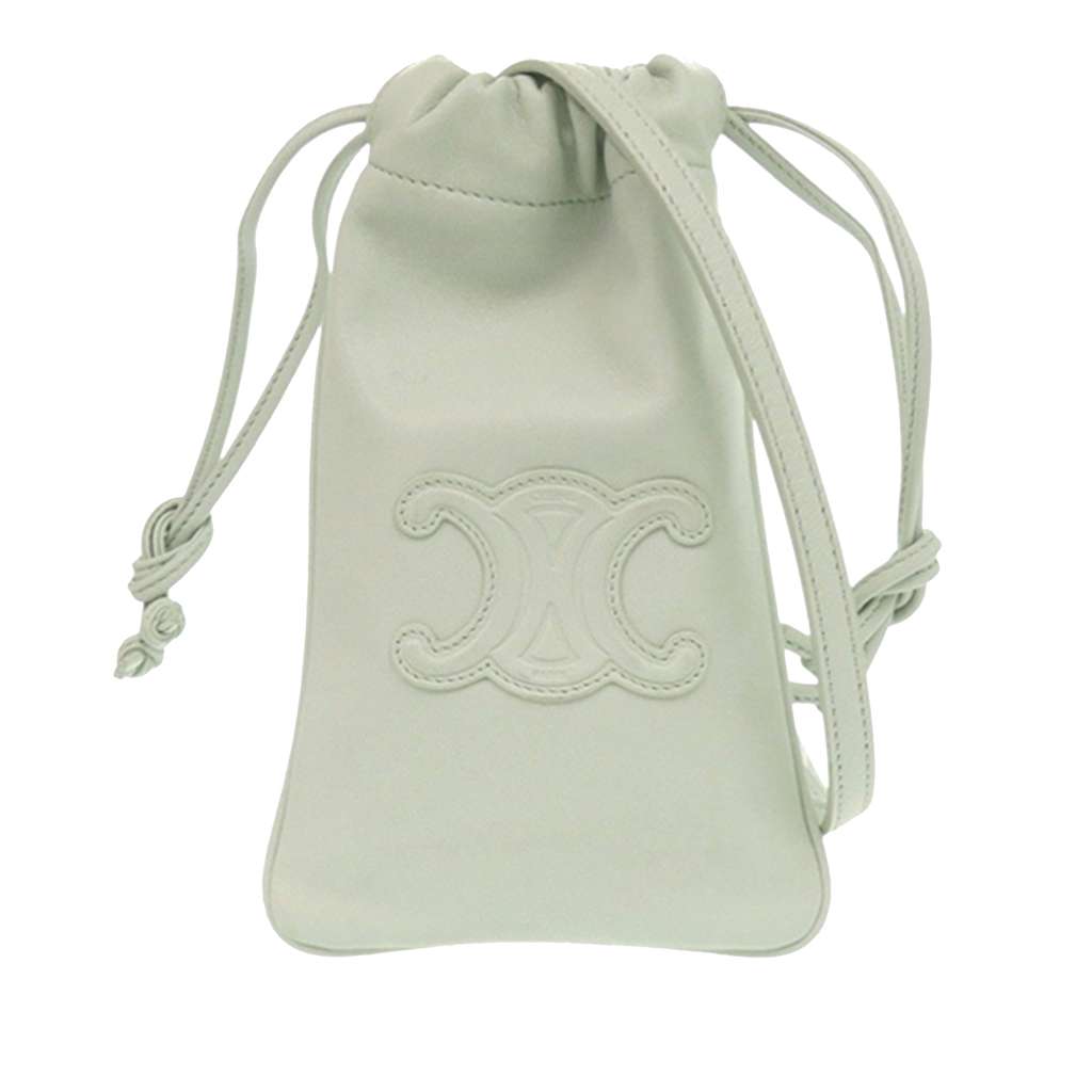 Celine Calfskin Cuir Triomphe Phone Pouch Green Leather Good - Front View