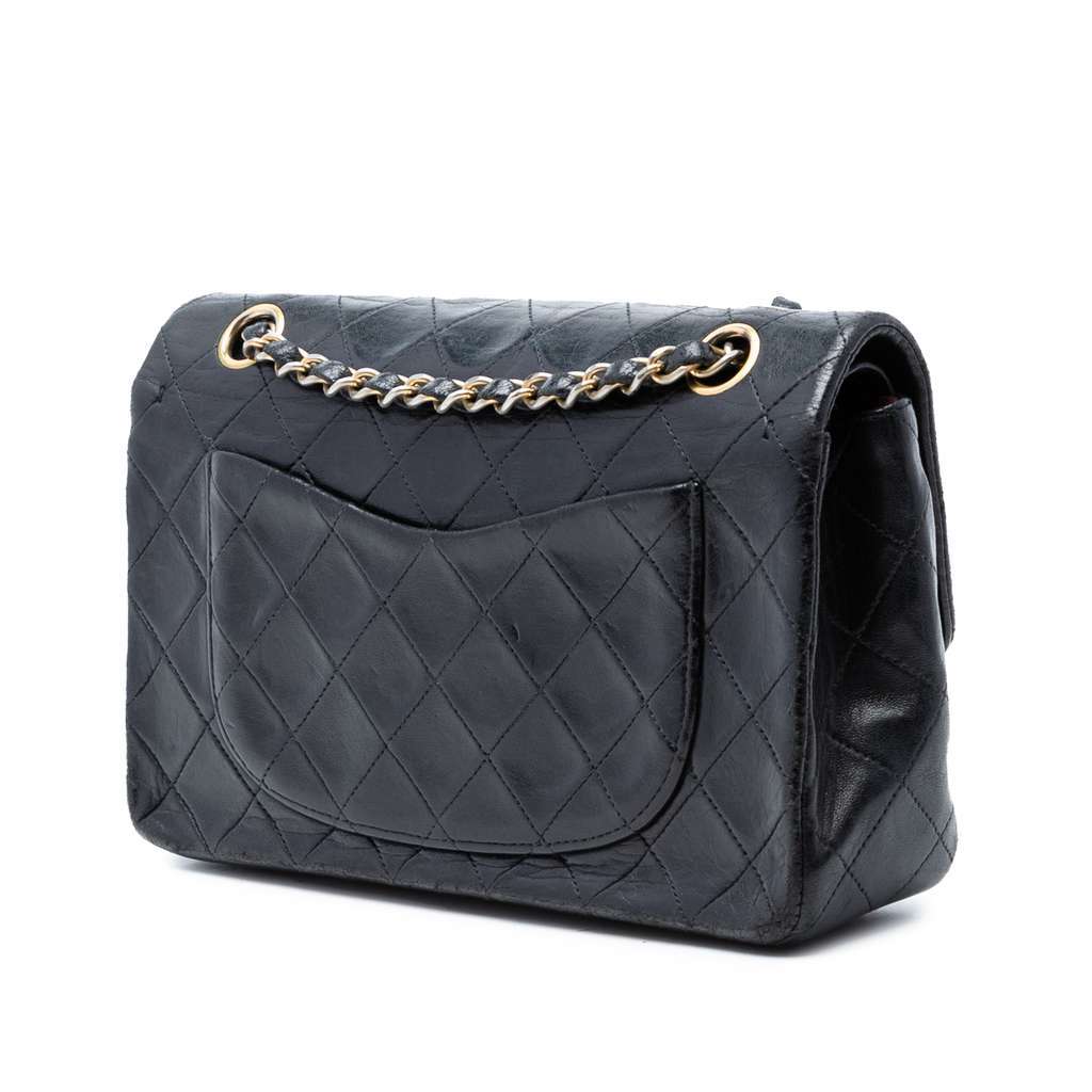 Chanel Small Classic Lambskin Double Flap Black Leather Good - Back View