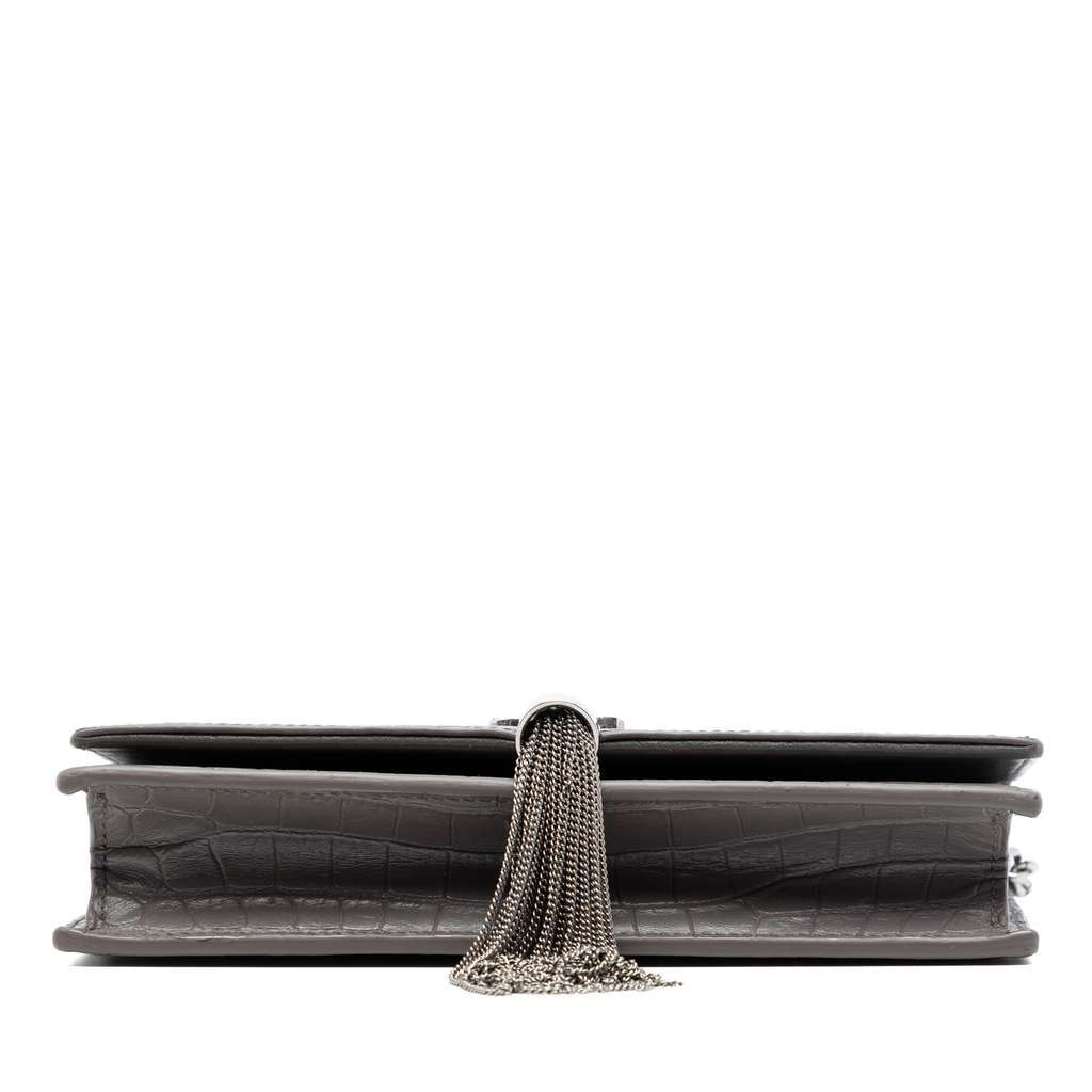 Saint Laurent Croc Embossed Leather Monogram Kate Tassel Wallet on Chain Grey Leather Very good - Inside View