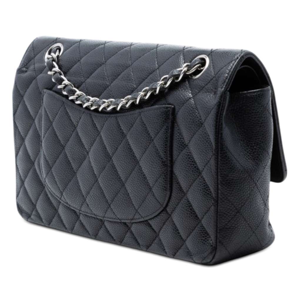 Chanel Medium Classic Caviar Double Flap Black Leather Very good - Back View