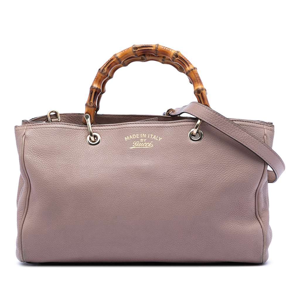 Gucci Medium Calfskin Bamboo Shopper Satchel Brown Leather Very good - Front View