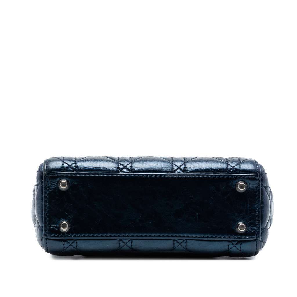 Dior Mini Metallic Calfskin Cannage Lady Dior Blue Leather Very good - Inside View