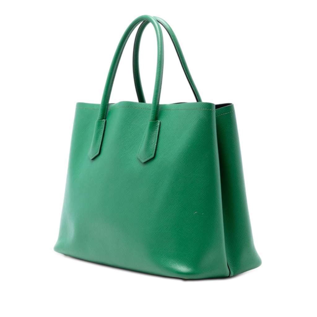 Prada Medium Saffiano Cuir Double Satchel Green Leather Very good - Back View