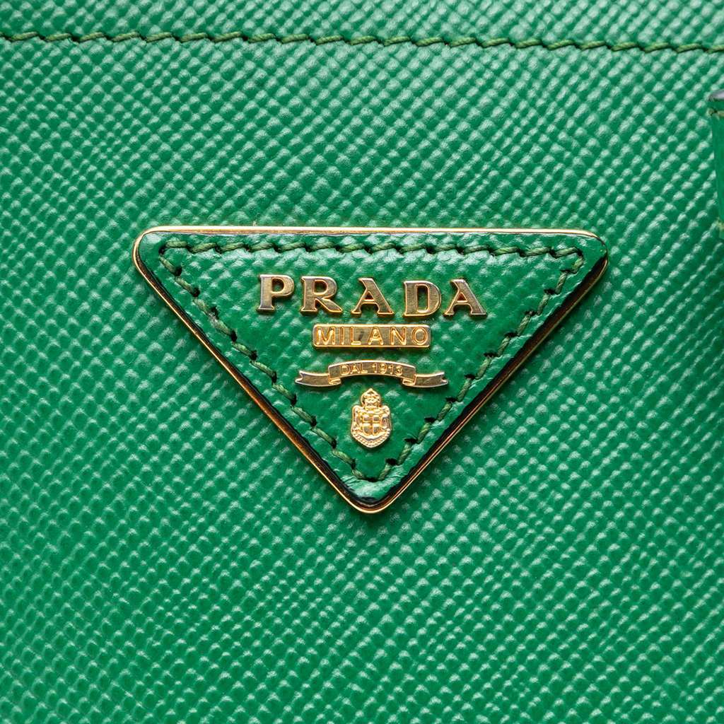 Prada Medium Saffiano Cuir Double Satchel Green Leather Very good - Box View