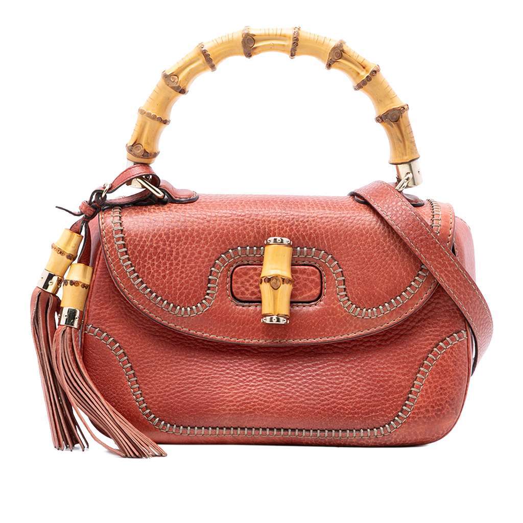 Gucci Medium Leather New Bamboo Satchel Red Leather Very good - Front View