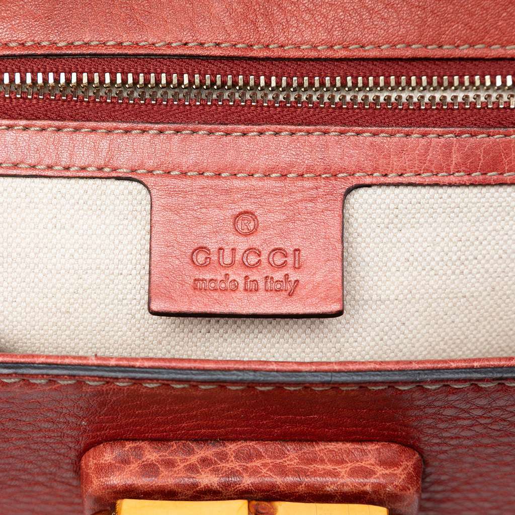 Gucci Medium Leather New Bamboo Satchel Red Leather Very good - Box View