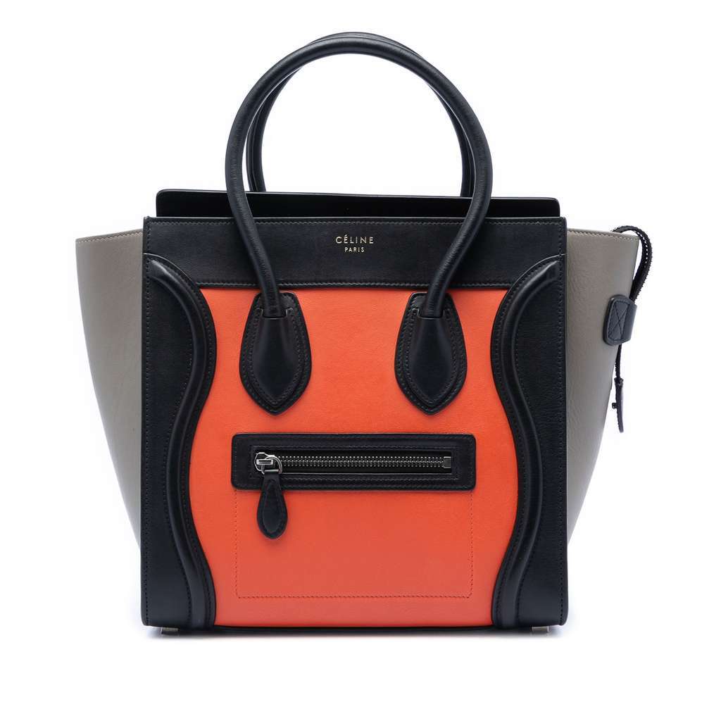 Celine Micro Tricolor Leather Luggage Tote Orange Leather Very good - Front View