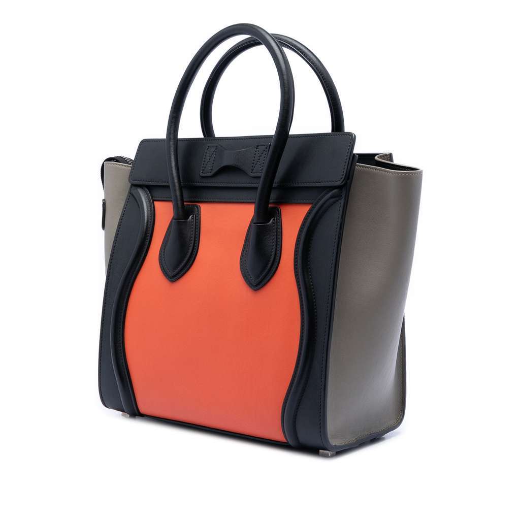 Celine Micro Tricolor Leather Luggage Tote Orange Leather Very good - Back View