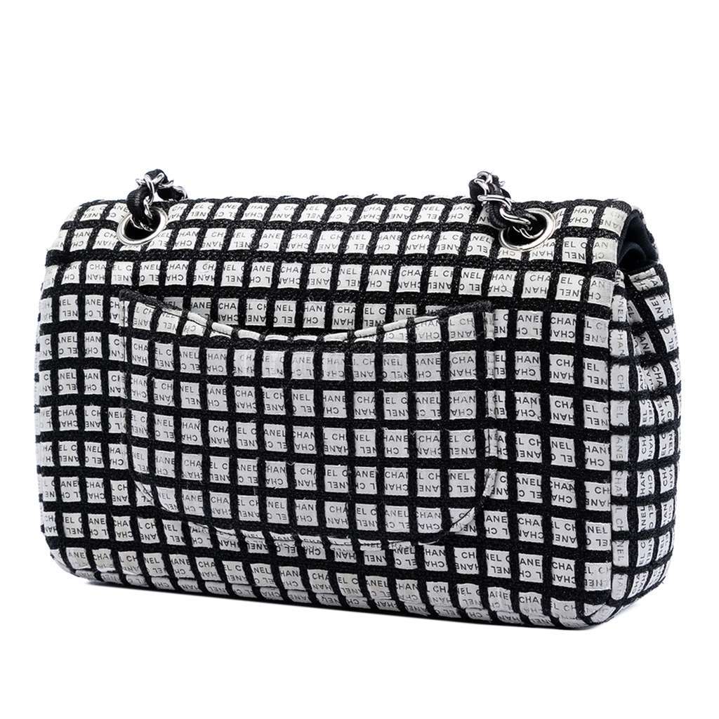 Chanel Medium Classic Ribbon and Tweed Logo Double Flap Black Canvas Very good - Back View