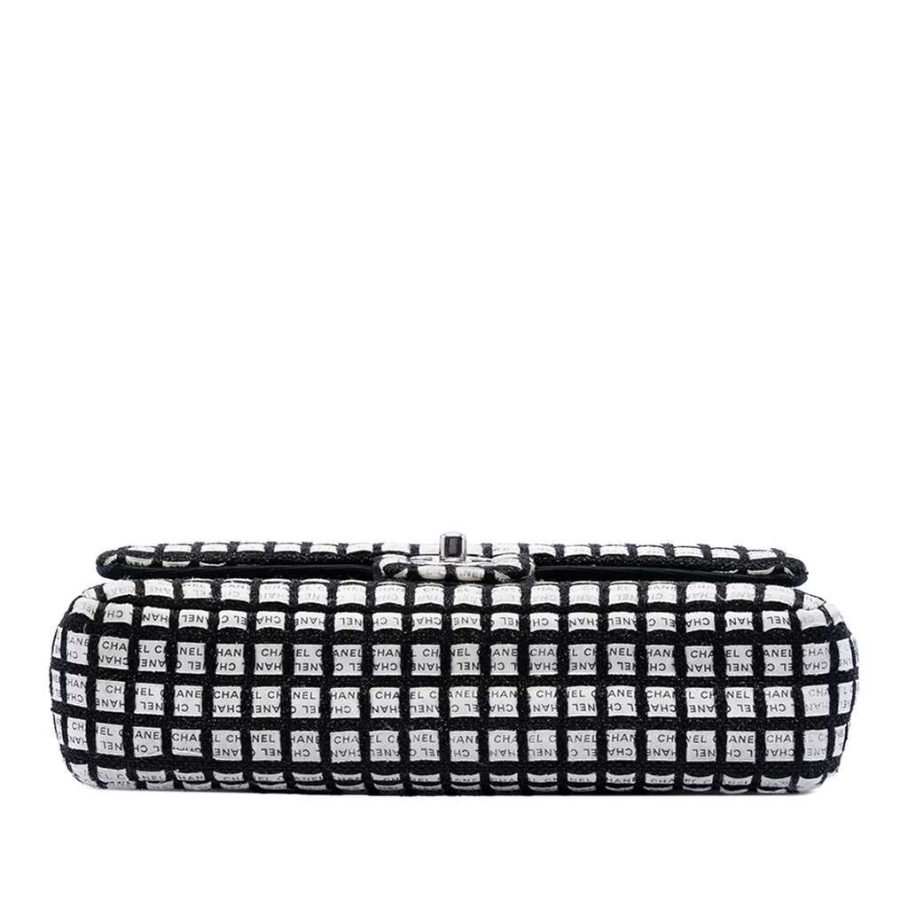 Chanel Medium Classic Ribbon and Tweed Logo Double Flap Black Canvas Very good - Inside View