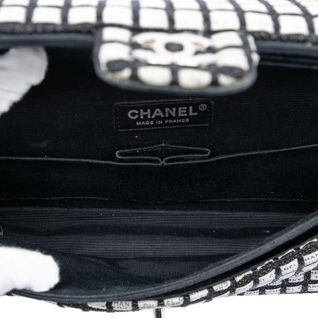 Chanel Medium Classic Ribbon and Tweed Logo Double Flap Black Canvas Very good - Model View