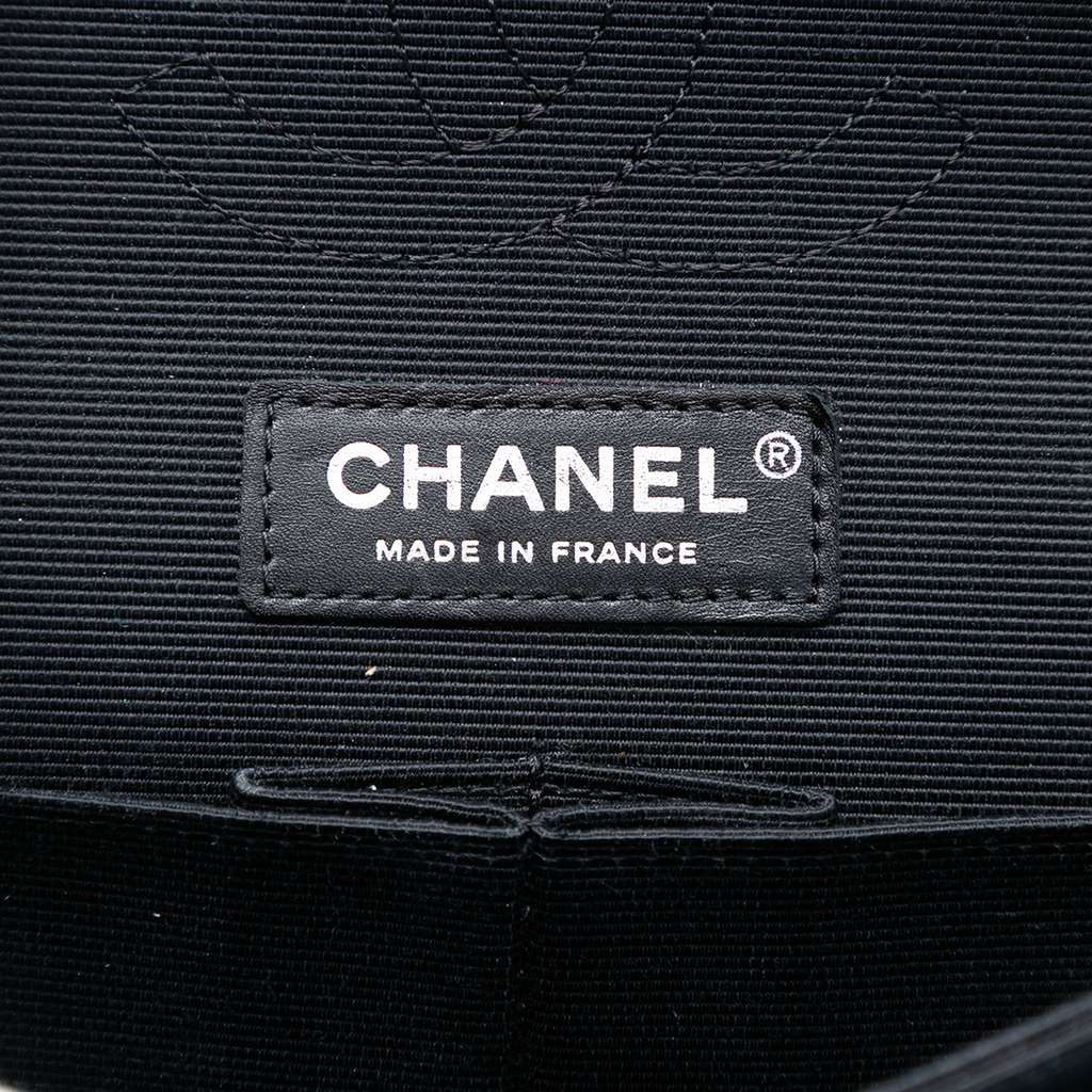 Chanel Medium Classic Ribbon and Tweed Logo Double Flap Black Canvas Very good - Box View