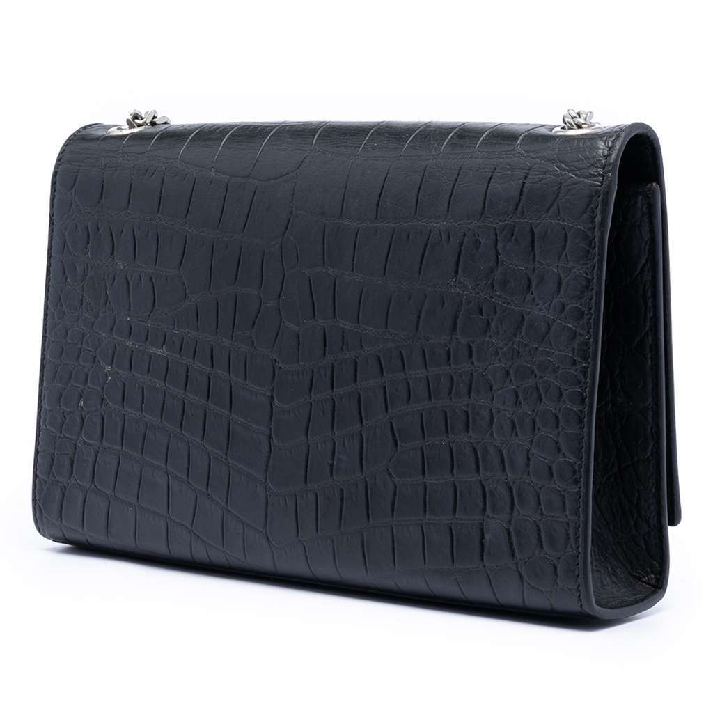 Saint Laurent Medium Croc Embossed Leather Kate Tassel Crossbody Black Leather Very good - Back View