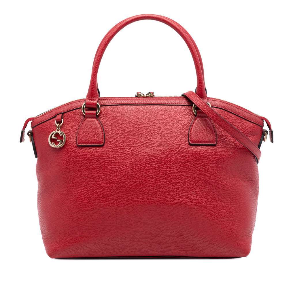 Gucci Large Dollar Calfskin GG Charm Dome Satchel Red Leather Very good - Front View