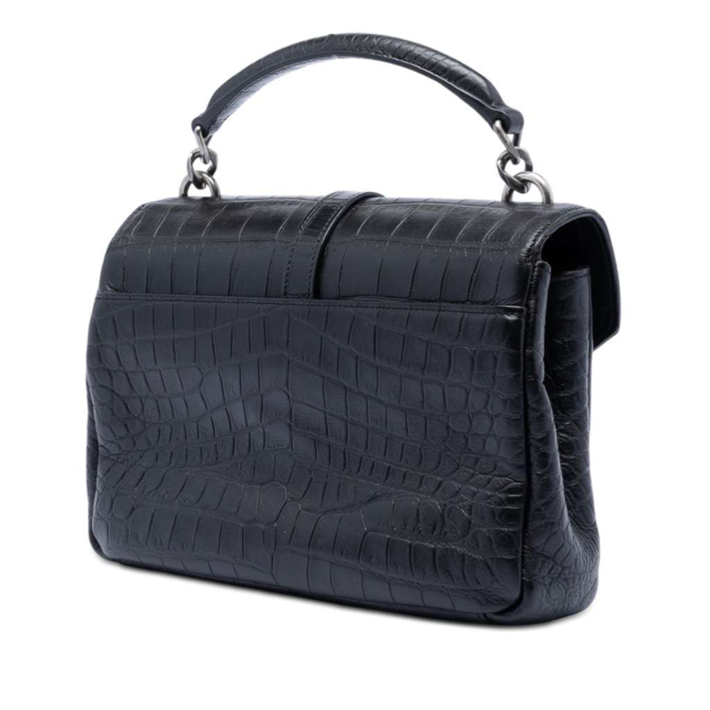 Saint Laurent Medium Croc Embossed Leather College Satchel Black Leather Very good - Back View