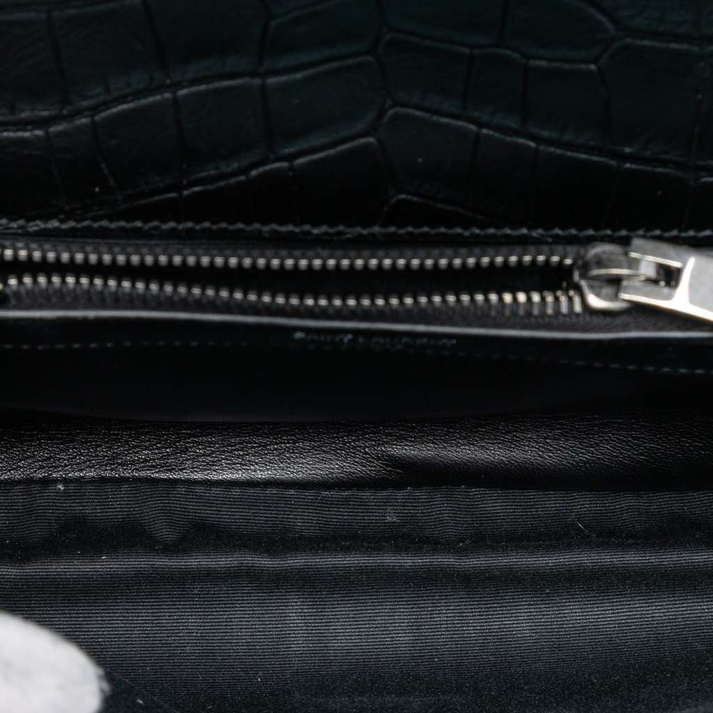 Saint Laurent Medium Croc Embossed Leather College Satchel Black Leather Very good - Model View