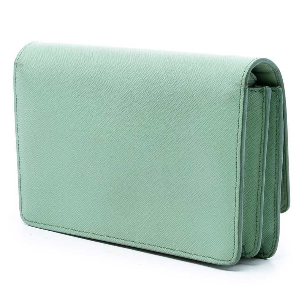 Prada Saffiano Wallet on Strap Green Leather Very good - Back View