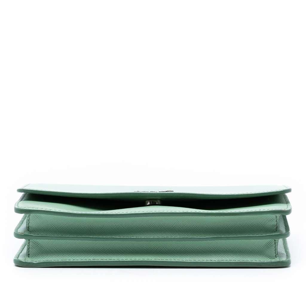 Prada Saffiano Wallet on Strap Green Leather Very good - Inside View