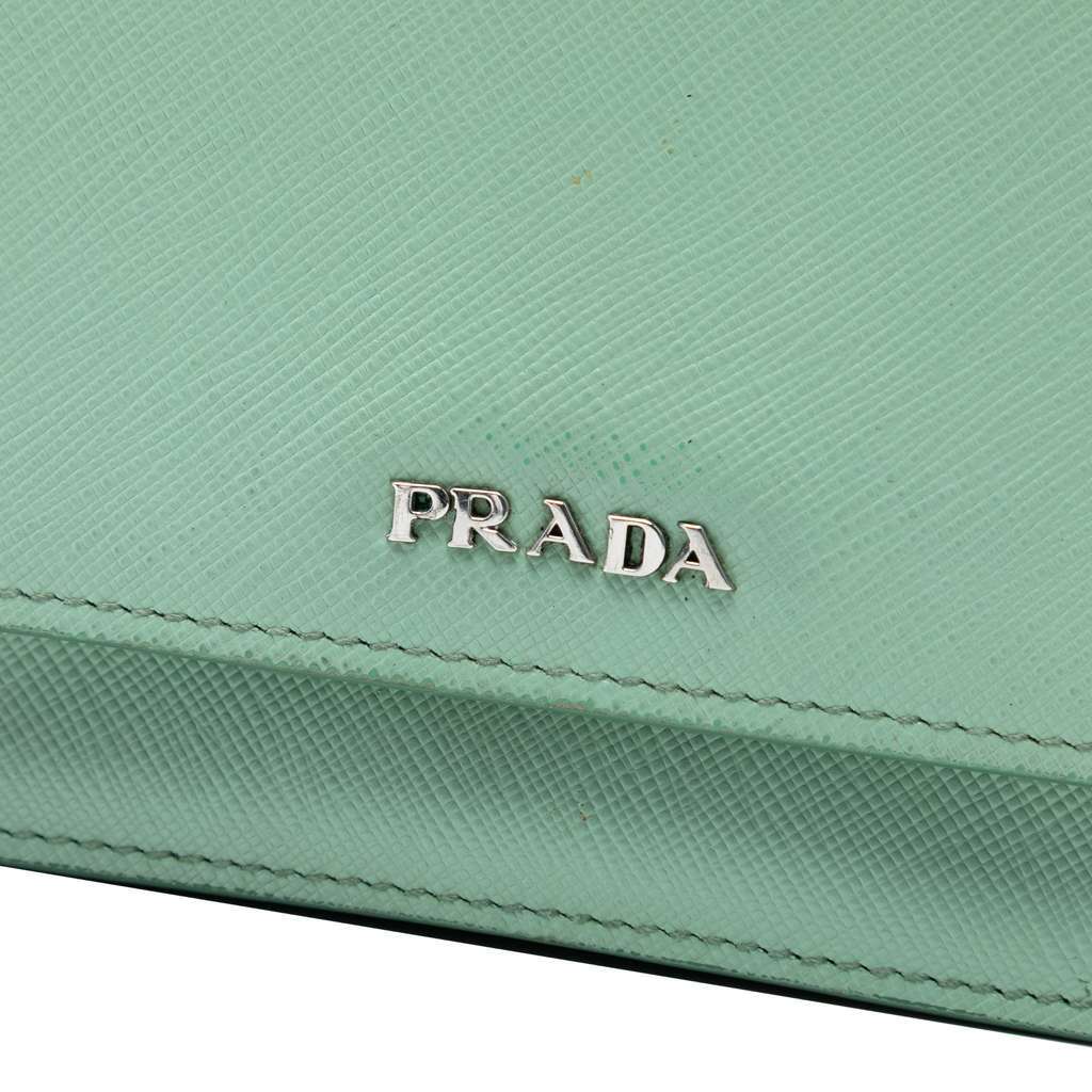 Prada Saffiano Wallet on Strap Green Leather Very good - Box View