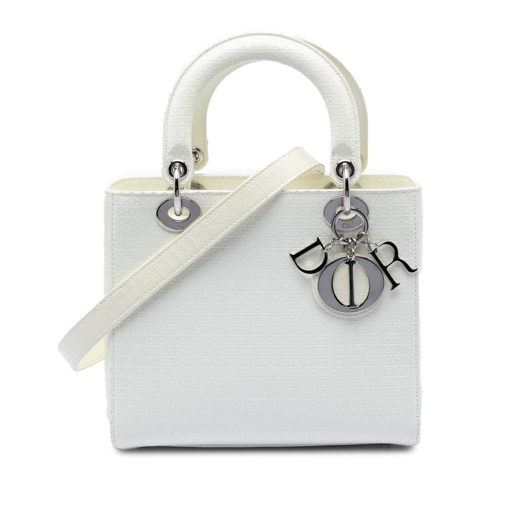 Dior Medium Patent Microcannage Lady Dior White Leather Very good - Front View