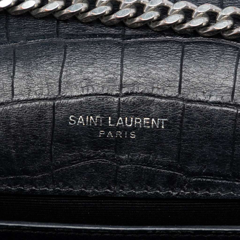 Saint Laurent Croc Embossed Leather Monogram Kate Tassel Wallet on Chain Black Leather Very good - Box View