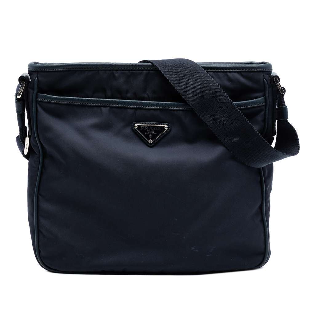 Prada Saffiano Trimmed Tessuto Zip Top Crossbody Blue Very good - Front View