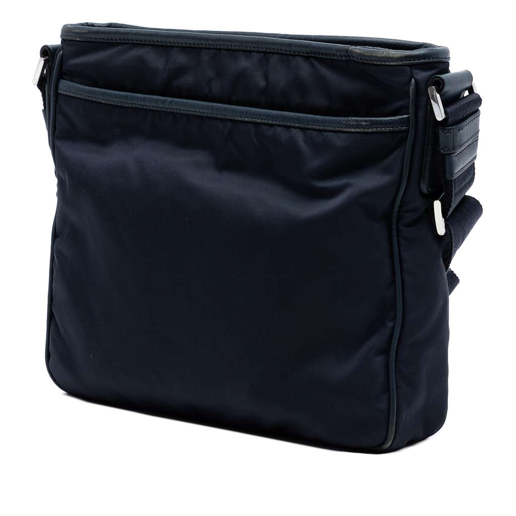 Prada Saffiano Trimmed Tessuto Zip Top Crossbody Blue Very good - Back View