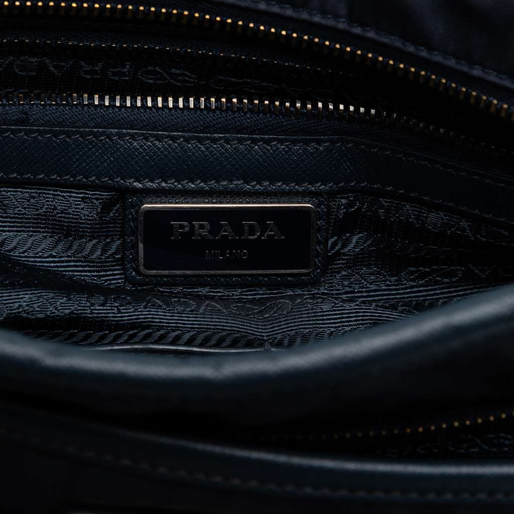 Prada Saffiano Trimmed Tessuto Zip Top Crossbody Blue Very good - Box View