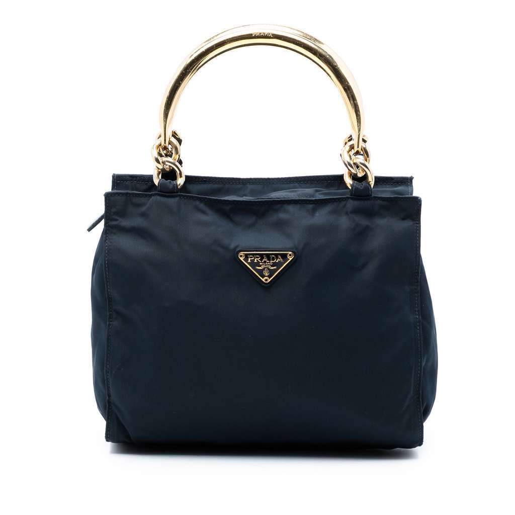 Prada Tessuto Metal Handle Bag Blue Very good - Front View