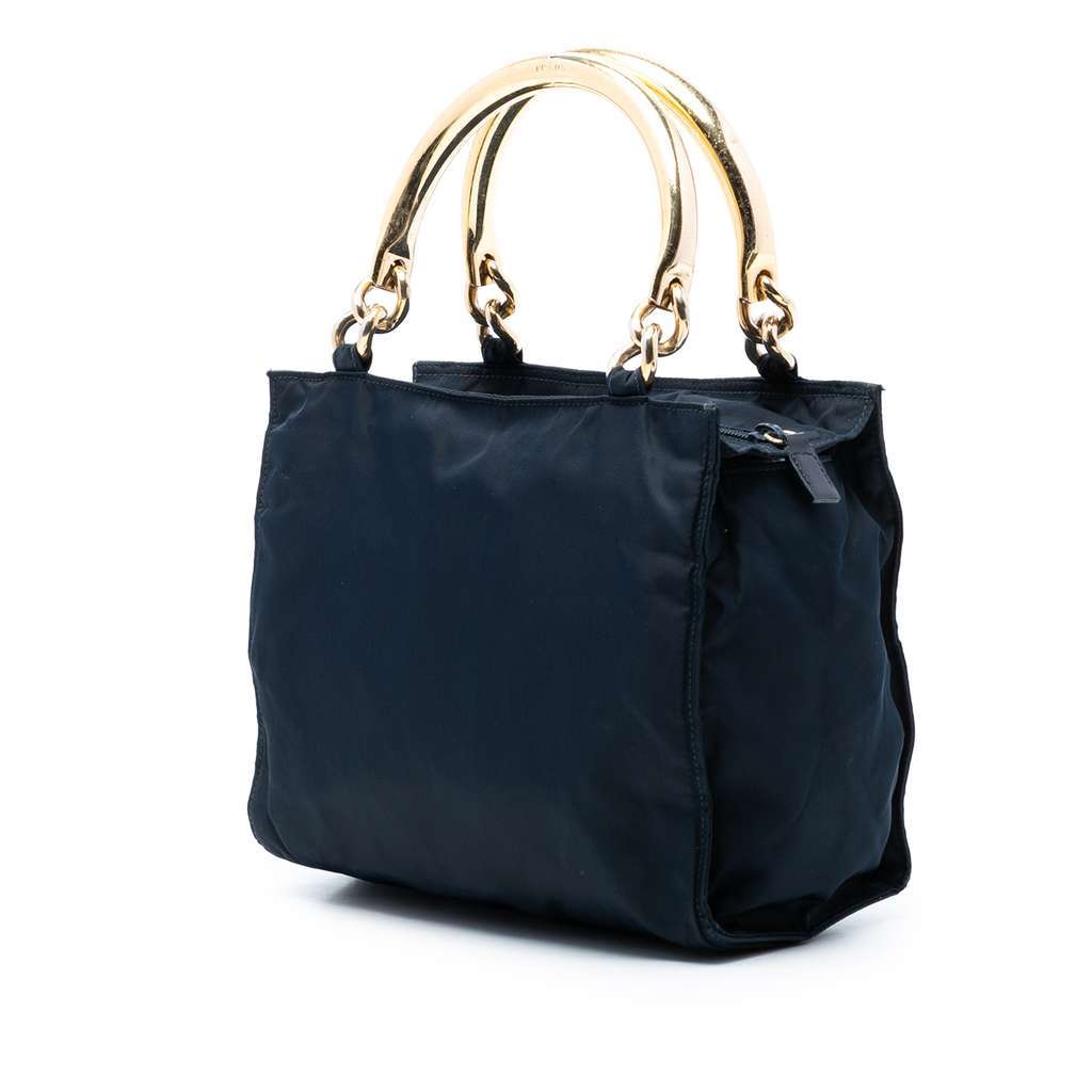 Prada Tessuto Metal Handle Bag Blue Very good - Back View