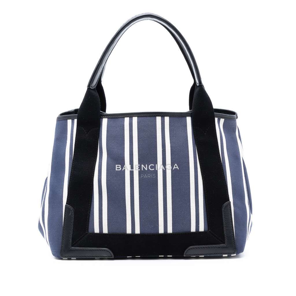 Balenciaga Canvas Striped Navy Cabas S Blue Canvas Very good - Front View