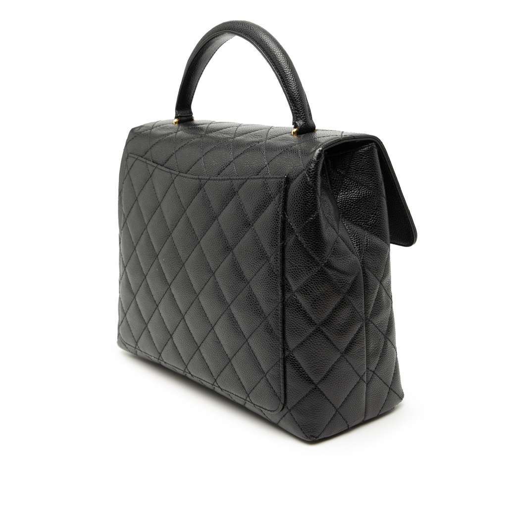 Chanel CC Quilted Caviar Kelly Top Handle Bag Black Leather Very good - Back View