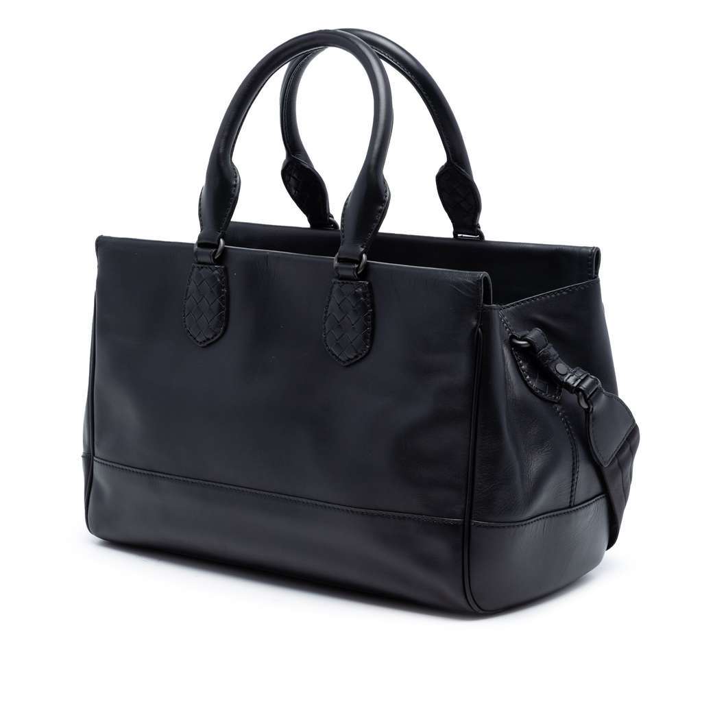 Bottega Veneta Intrecciato Trimmed Leather Ducale Top Handle Bag Black Leather Very good - Back View
