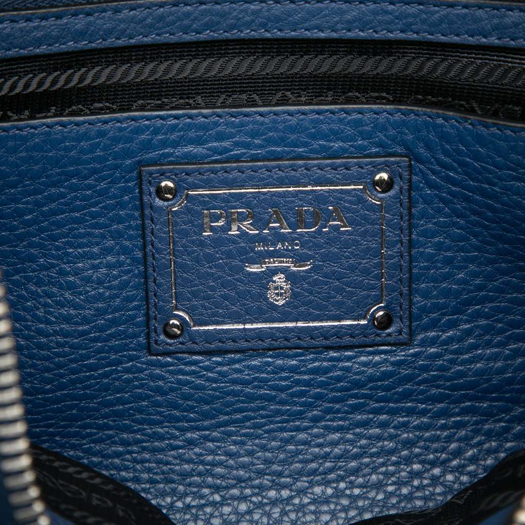 Prada Vitello Phenix Zip Top Satchel Blue Leather Very good - Box View