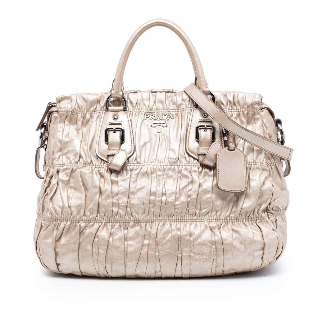 Prada Nappa Gaufre Satchel Gold Leather Very good - Front View