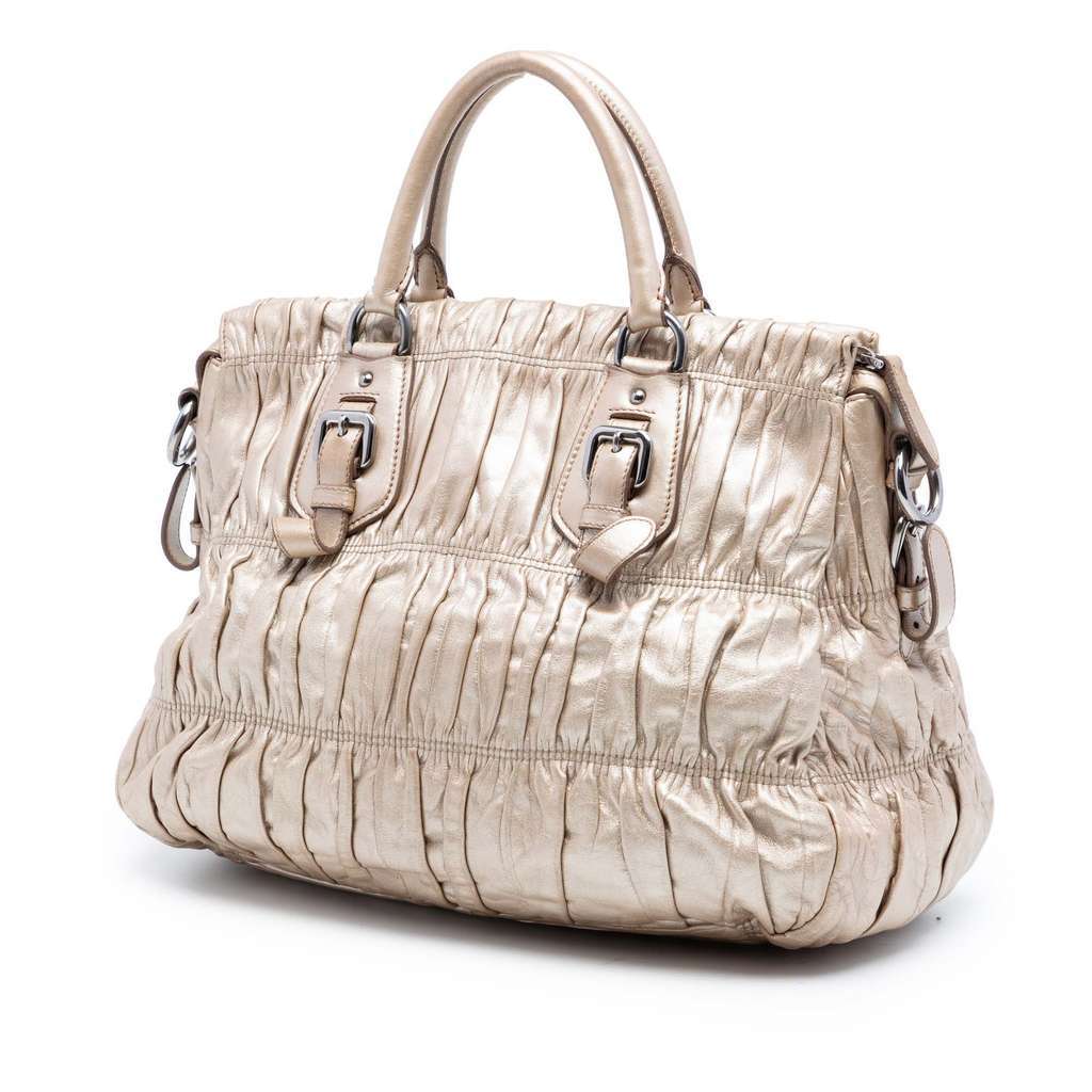 Prada Nappa Gaufre Satchel Gold Leather Very good - Back View