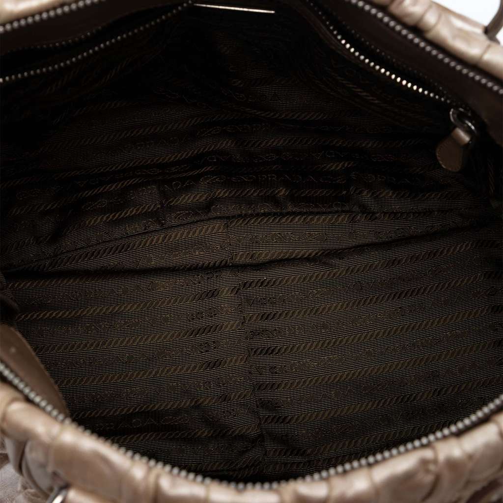 Prada Nappa Gaufre Satchel Gold Leather Very good - Model View