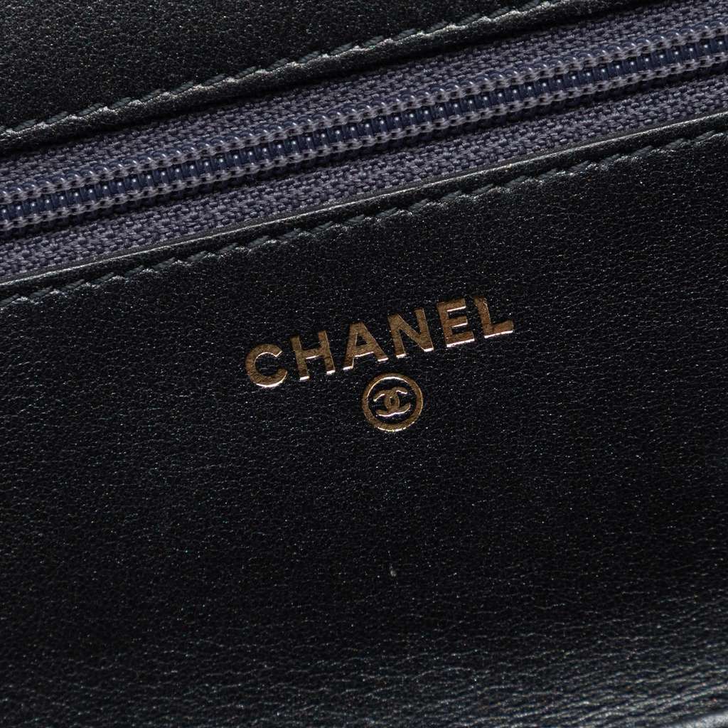 Chanel Quilted Lambskin Double Stitch Boy Wallet On Chain Black Leather Very good - Box View