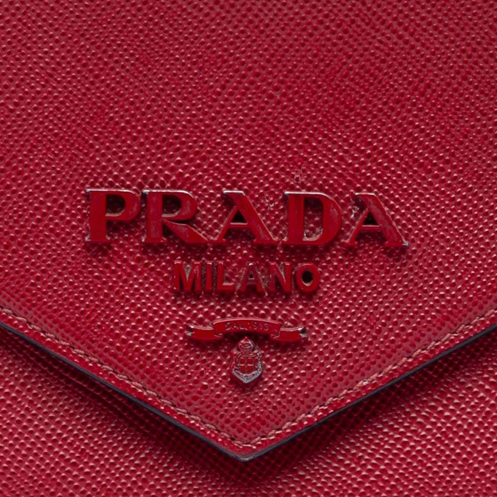 Prada Saffiano Cuir Monochrome Envelope Crossbody Red Leather Very good - Box View