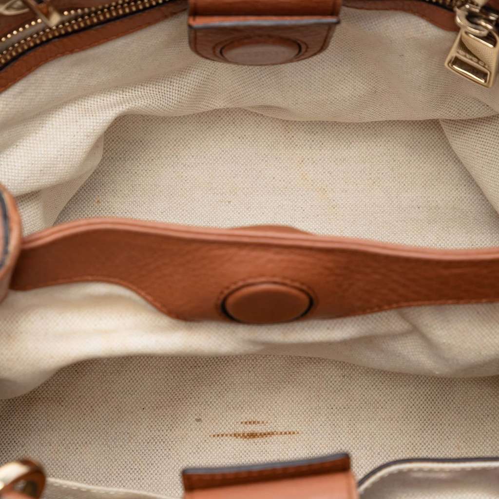 Gucci Small Calfskin Bamboo Shopper Satchel Brown Leather Very good - Model View