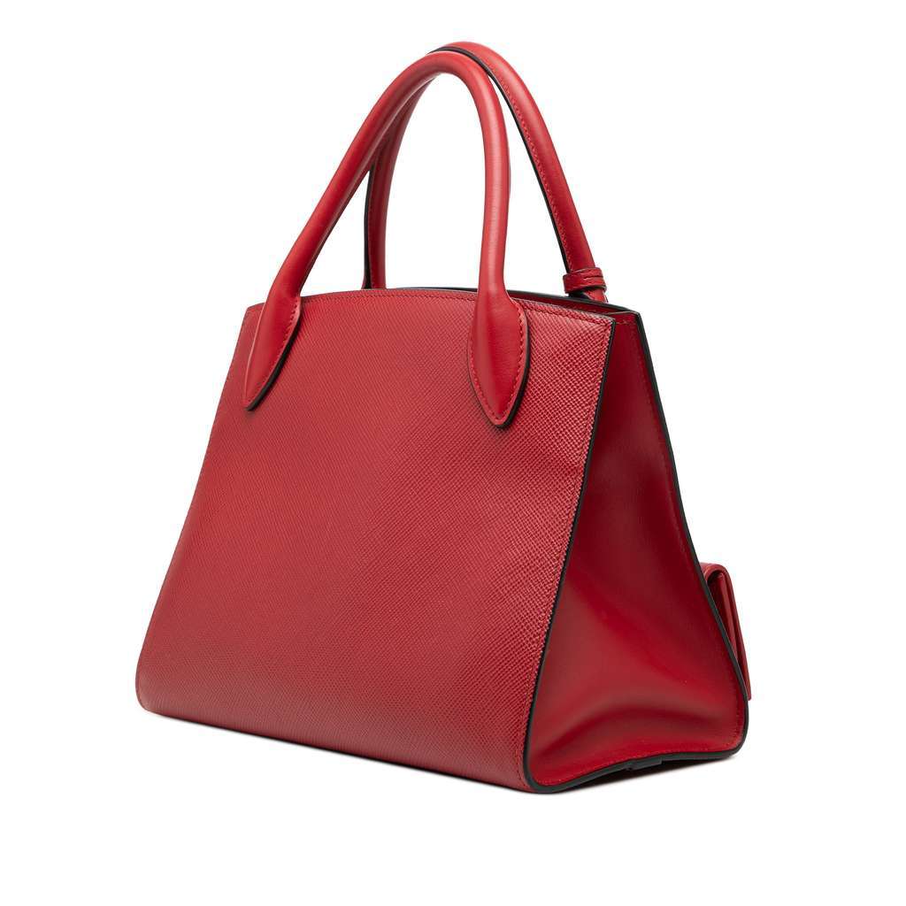 Prada Small Saffiano Cuir Monochrome Top Handle Tote Red Leather Very good - Back View