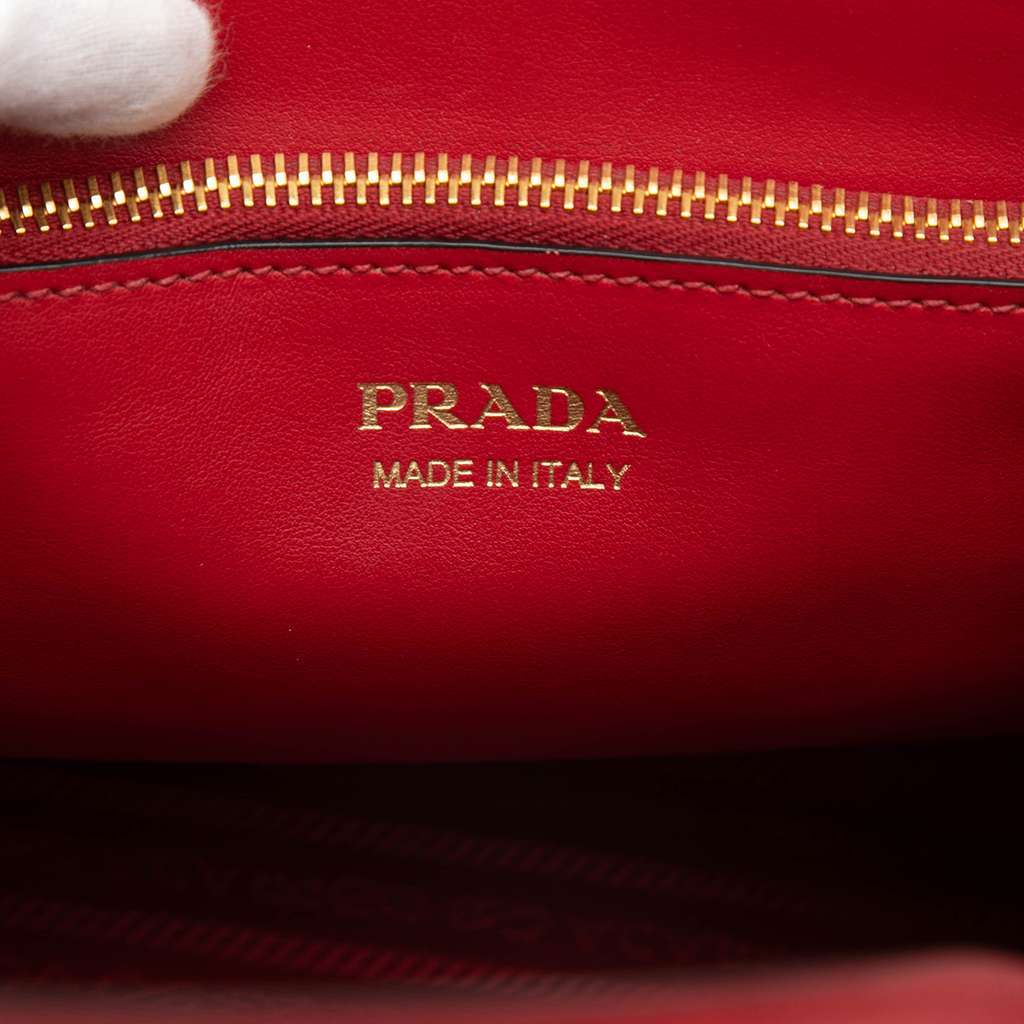 Prada Small Saffiano Cuir Monochrome Top Handle Tote Red Leather Very good - Box View