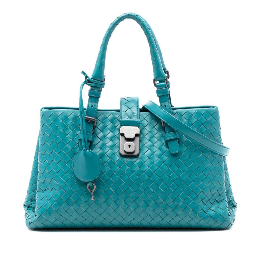 Bottega Veneta Small Nappa Intrecciato Roma Satchel Blue Leather Very good - Front View