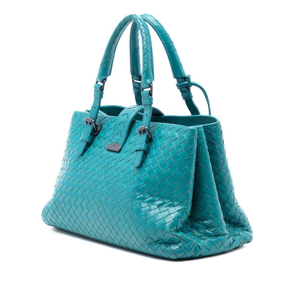 Bottega Veneta Small Nappa Intrecciato Roma Satchel Blue Leather Very good - Back View