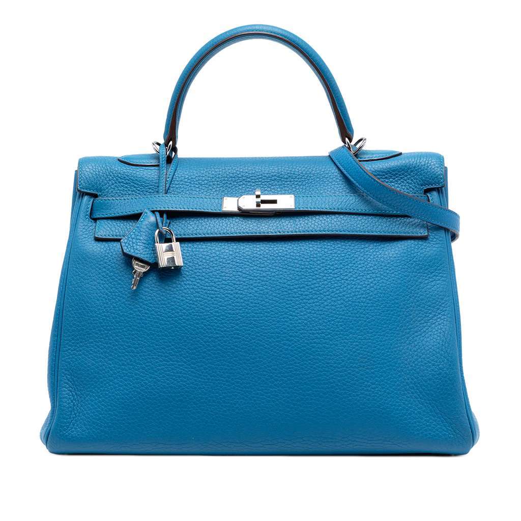 Hermès Togo Kelly II Retourne 35 Blue Leather Very good - Front View