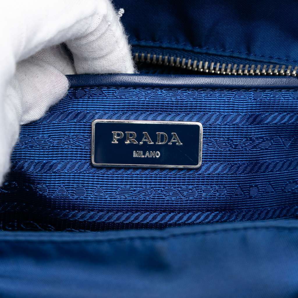 Prada Vitello Trimmed Tessuto Satchel Blue Very good - Box View