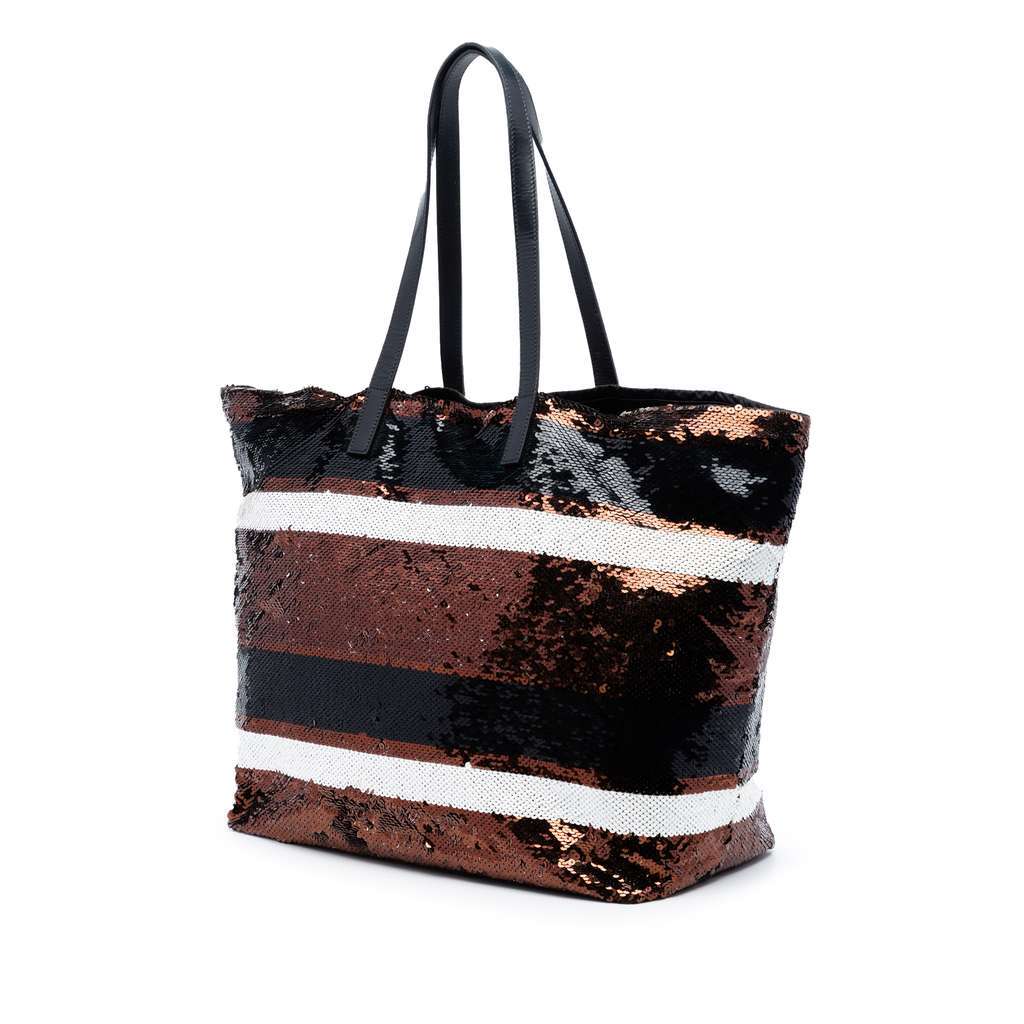 Prada Sequined Satin Stripes Tote Brown Satin Very good - Back View