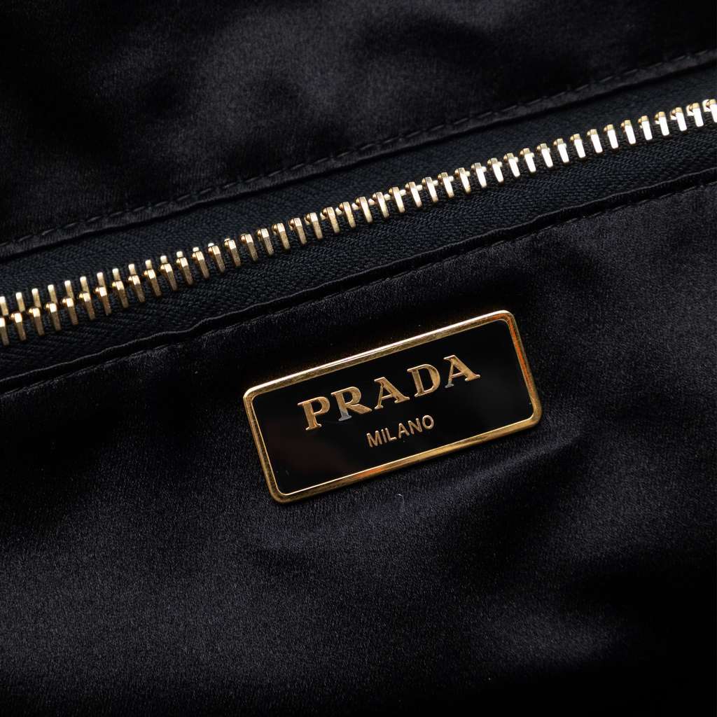 Prada Sequined Satin Stripes Tote Brown Satin Very good - Box View