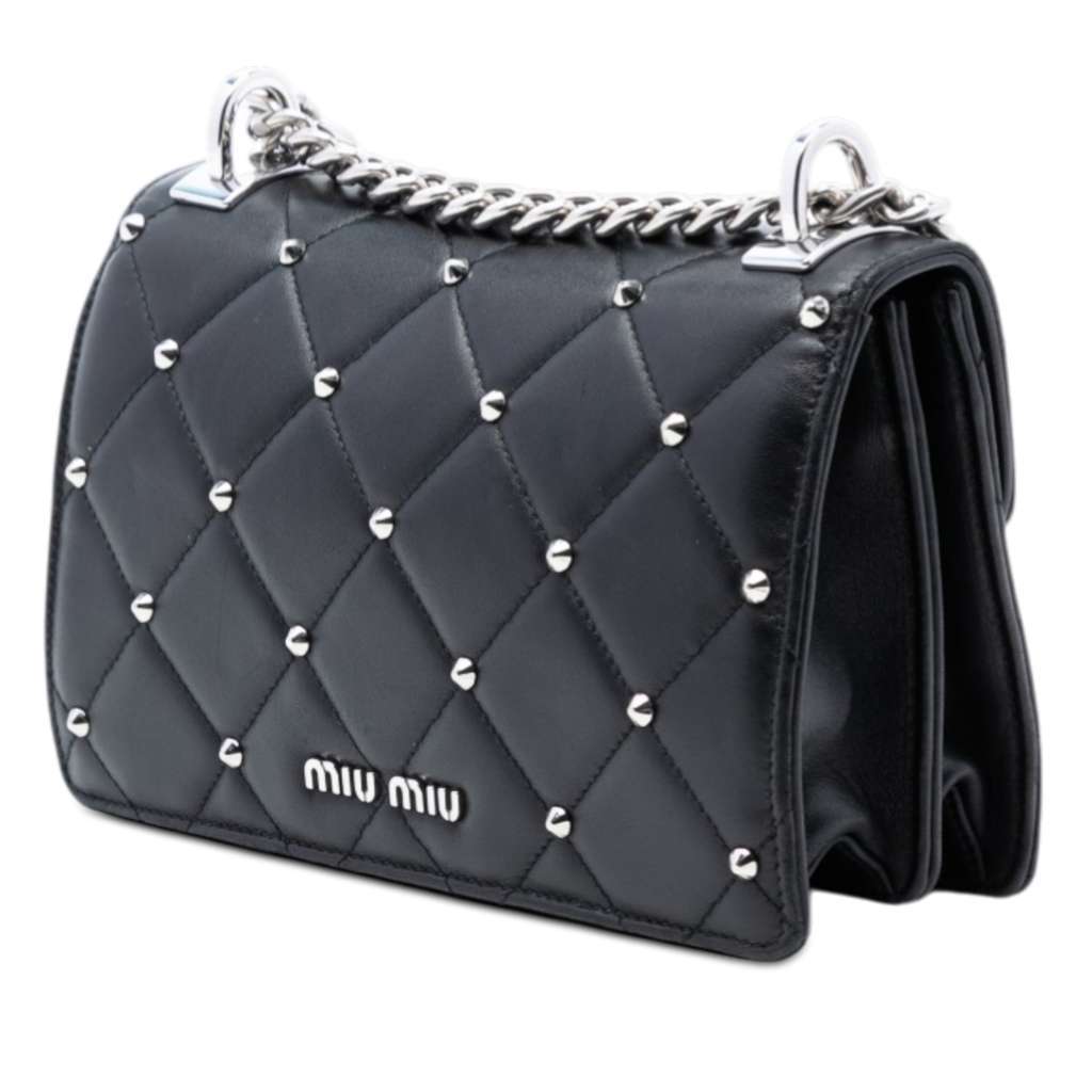 Miu Miu Studded Matelasse Nappa Flap Crossbody Black Leather Very good - Back View