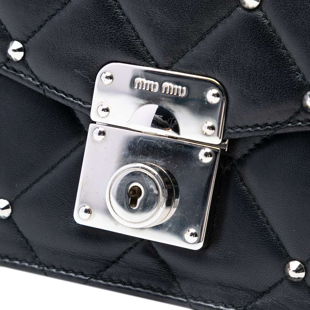 Miu Miu Studded Matelasse Nappa Flap Crossbody Black Leather Very good - Box View